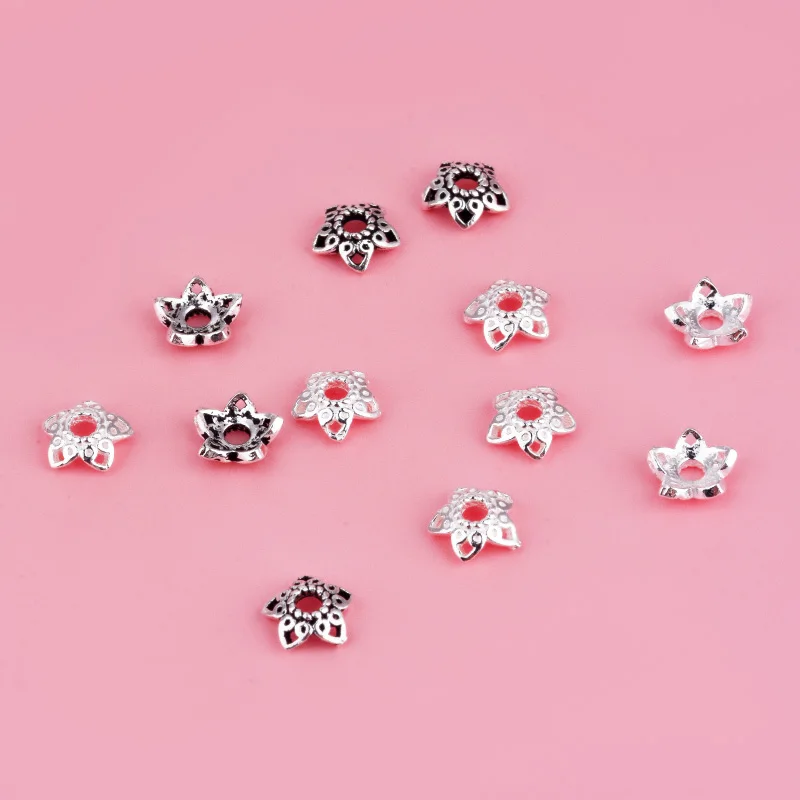 S925 الفضة النقية التايلاندية الفضة الخماسية نجمة صينية للزهور سوار ذاتي الصنع قبعة مطرز إكسسوار صينية خرز فضية #1