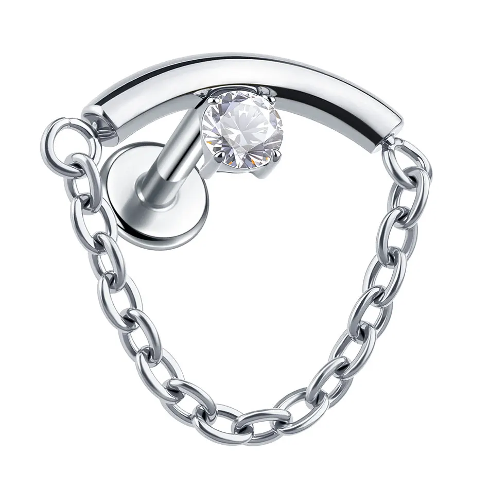 1 PC/5 Stuks Titanium Oorkraakbeen Oorbellen Interne Schroefdraad Piercings Verborgen Helix Stud CZ Drape Chain Flat Terug sieraden 16G