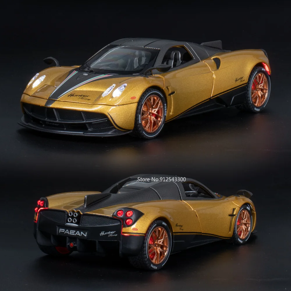 1:22 pagani huayra modelo de carro esportivo brinquedo liga diecast portas abertas som luz puxar para trás supercar em miniatura feriado crianças presentes