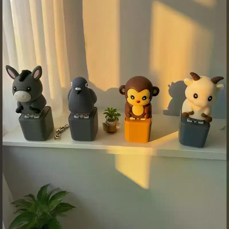 Monkey Pigeon Lamb Donkey Animal Keyboard Fidget Toys Keychain Finger Button Clicker Decompression Toys with LED Light