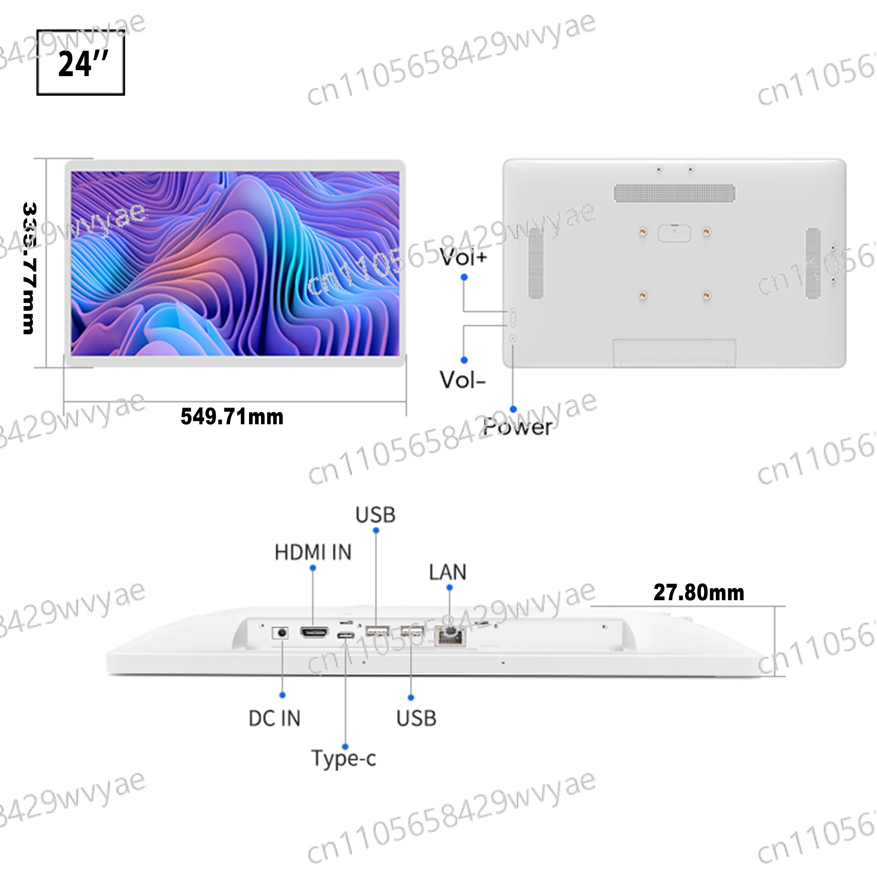4G+64G Player IN Touch Screen White Large Memory Ultra-thin Display Screen 24 Inch Android 14 Wall Mounted Tablet Computer