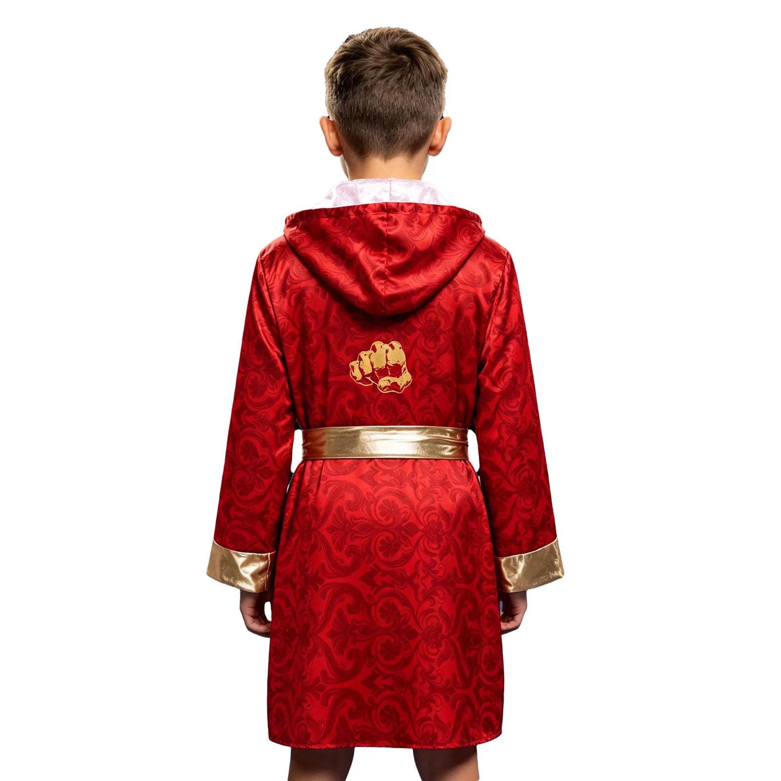 Boxer-Kostüm für Jungen, Kinder-Boxer-Bademantel mit Kapuze, goldfarbener Gürtel, Boxer-Bademantel für Halloween-Party, Cosplay, Bühnenshow – Detail 13
