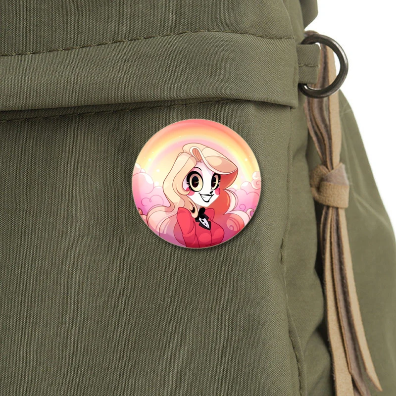 Hazbin Hote Tinplate Pin Charlie Morningstar Angel Dust Alastor Cartoon Brooches for Backpack Accessories Anime Collection Badge