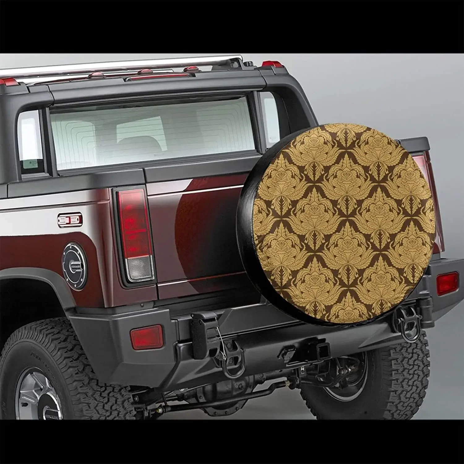 Damask Luxury Pattern Spare Tire Cover Waterproof Dust-Proof Wheel Protectors Universal for Trailer,Jeep,SUV,RV and Many