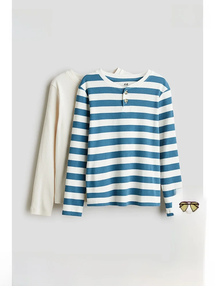 t-shirt-estiva-h-m-per-bambini-a-maniche-lunghe-in-cotone-morbida-con-colletto-henley-abbigliamento-casual-da-ragazzo-confortevole-in-misto-cotone-con-polsini-elasticizzati