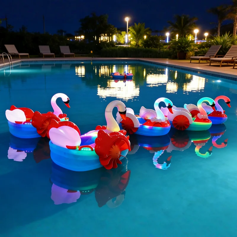 Best-selling LED Luminous Swan Hand Boat Commercial Electric Pool Floating Boat Suitable for Resort Summer Water