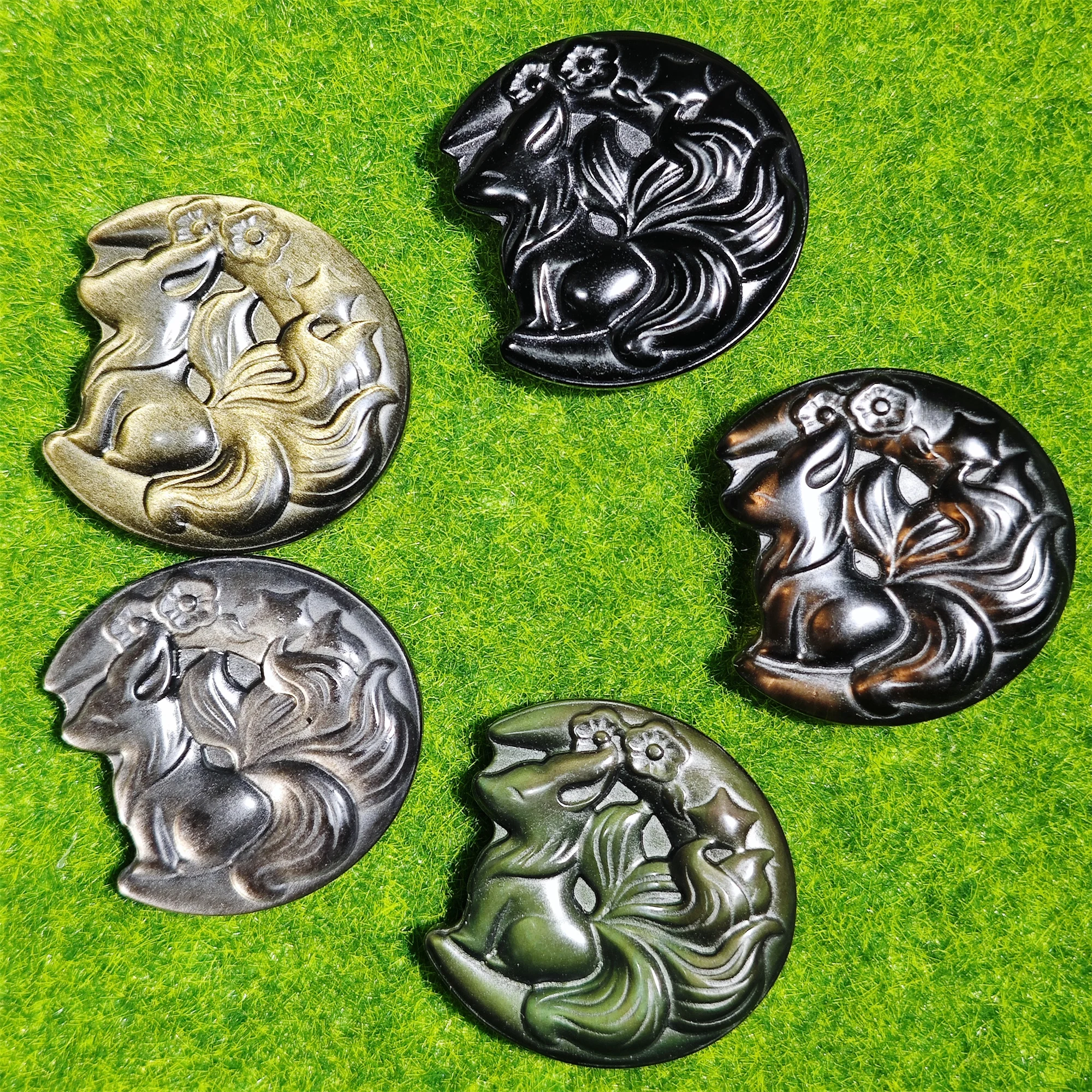 Natural Obsidian Nine-Tailed Fox Carving Hand Carved Crystal Animal Figurine Collectible Reiki Meditation Altar Home Decor Gift