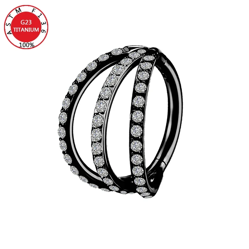 G23 Titanium 3 Layers Nose Rings Piercing Septum Hinge Segment Helix Cartilage Tragus Ear Cuff Earrings Body Jewelry for Women