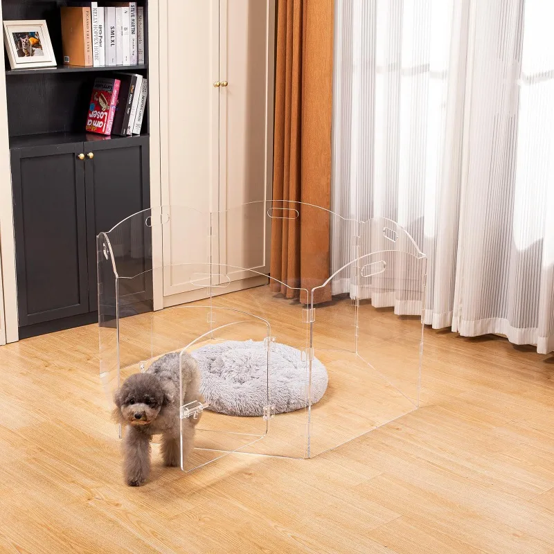 Upgrade Transparent Acrylic Dog Fence with Door Indoor and Outdoor Free Isolation Small Pet Cat Folding Guardrail