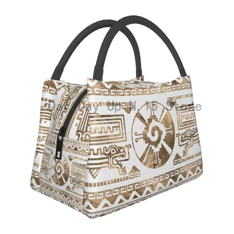 

Mayan Aztec Hunab Ku Pastel Gold Insulated Lunch Bags for Camping Travel Leakproof Cooler Thermal Lunch Box Women