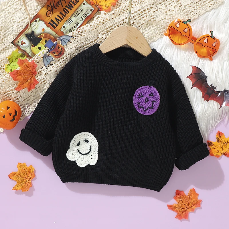 Halloween Baby Sweater Knitted Infant Boy Girls Pullover Funny Phantom Pumpkin Newborn Kid Clothing Long Sleeve Tops Warm Winter