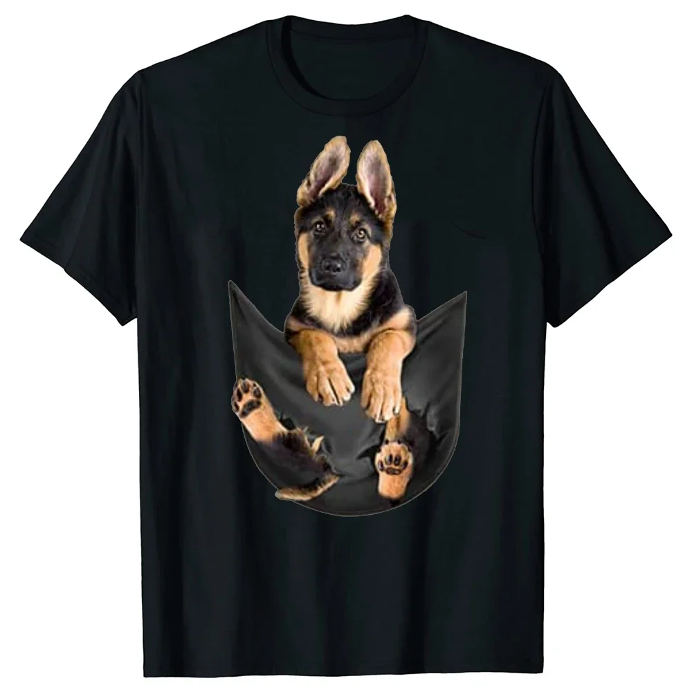 

German Shepherd In Pocket Funny Dog Lover Gifts T Shirts Graphic Cotton Streetwear Short Sleeve Birthday Summer Style T-shirt