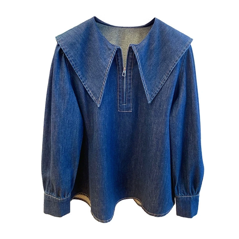 Fashion Blue Denim Shirt Women's 2025 Spring Autumn Long Sleeve Korean Casual All-match Loose Temperament Blouse Ladies Tops