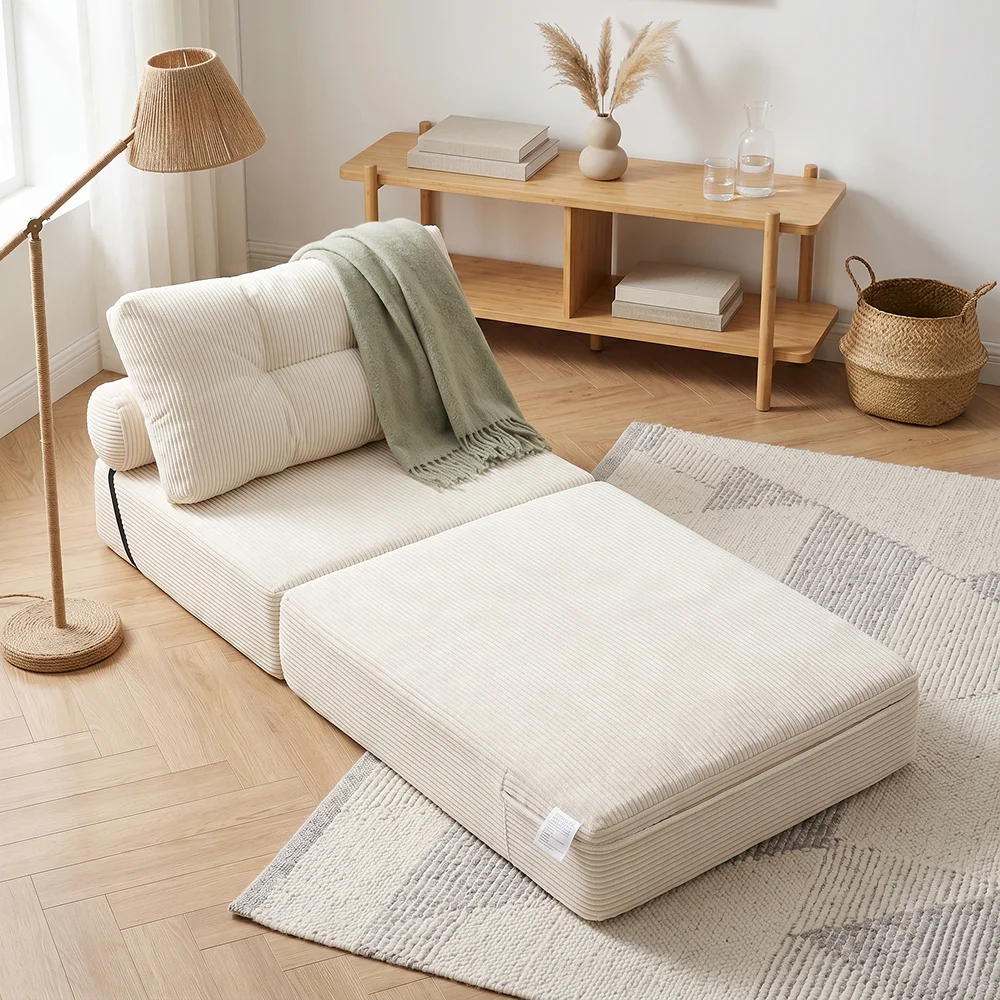 Convertible Folding Sofa Bed with Pillows, Multi-Functional Guest Bed Single Folding Sofa, High-Resilience Foam Lounge Chair
