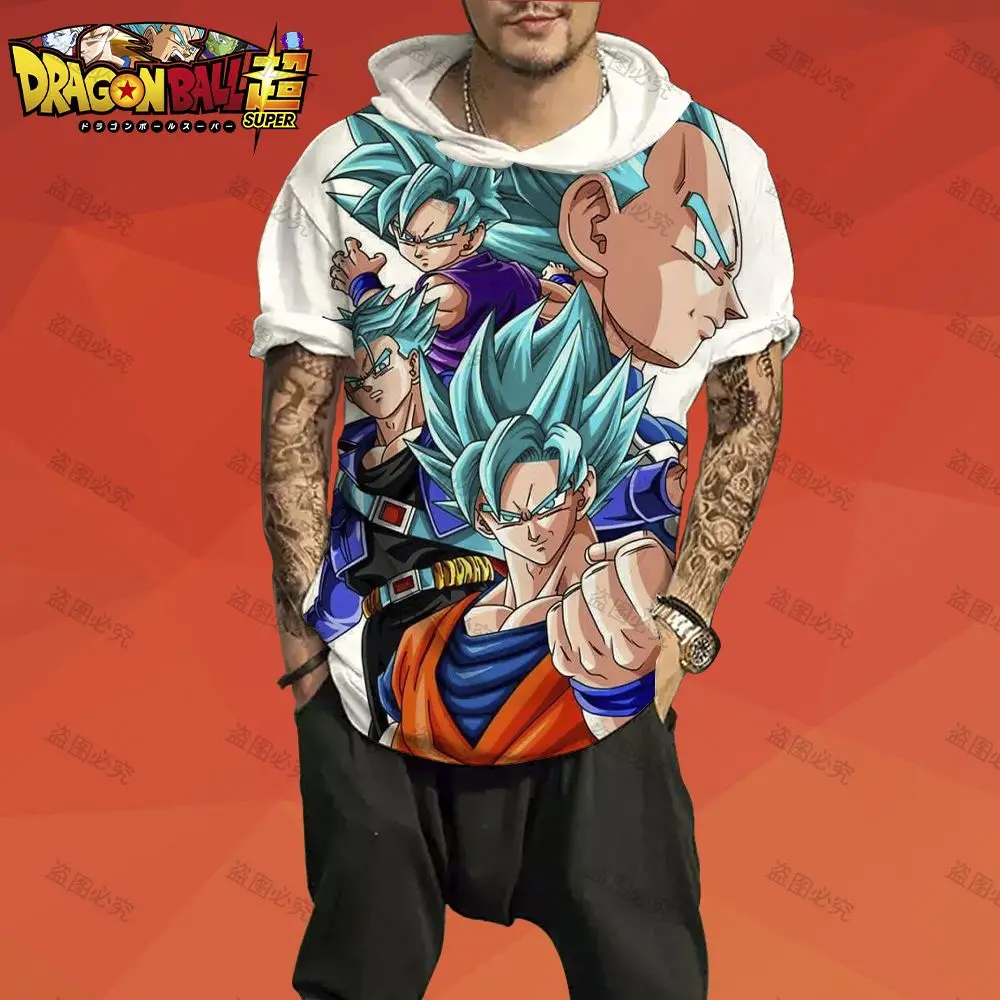 

Men's Hooded T-Shirt Oversized Tops Dragon Ball Z Anime Goku Vegeta Tshirt Y2k Clothing Hip Hop Super Saiya Essentials Fashion