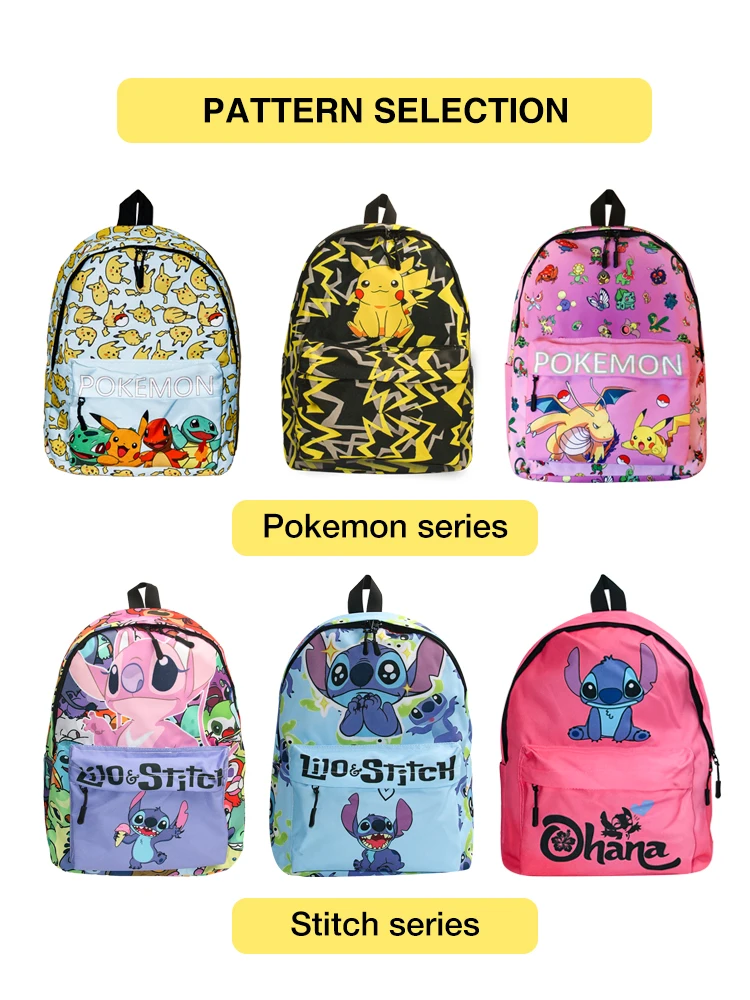 MINISO Disney Anime Series Plecak Pokemon Pikachu Torba podróżna Lilo & Stitch Torba szkolna dla dzieci Prezenty