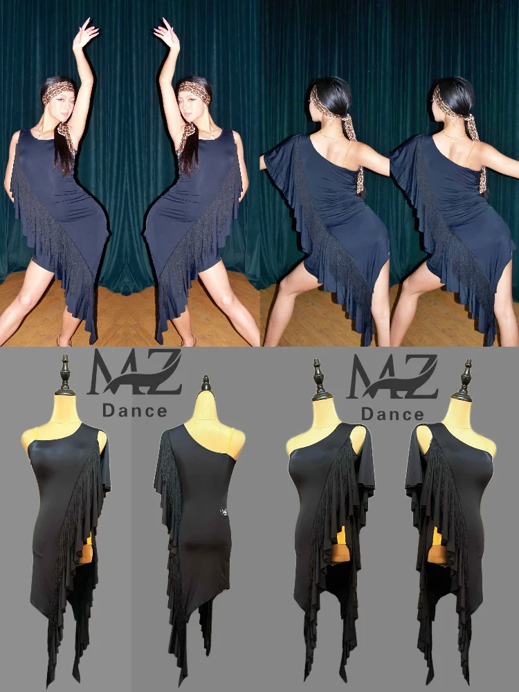 

MZDance Ladies One-Shoulder Latin Dance Dress - Ruffle Fringed Design, Suitable for Cha-Cha, Samba, Practice and Performance