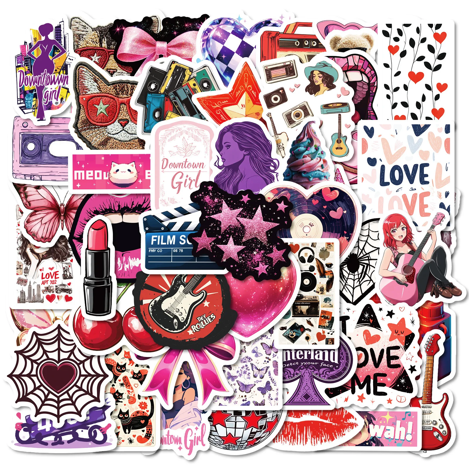 

50 шт. крутые наклейки в центре города Y2K для девочек Y2K наклейки для девочек для телефона, ноутбука, чемодана, ноутбука, скейтборда, водонепроницаемая наклейка