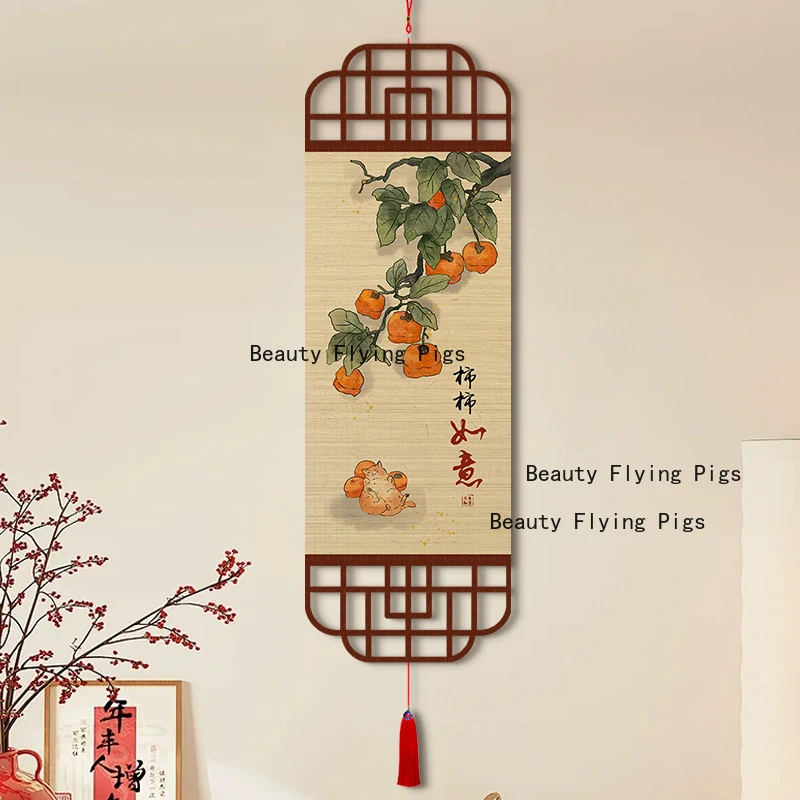 Chinese Style Persimmon Hanging Painting Chinese Style Home Decoration Entrance Scroll Bamboo Painting Wall Decoration Painting