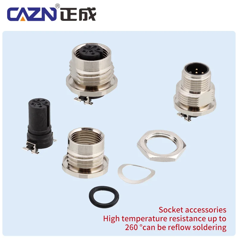 M12 SMD Type Socket 2-17 Pins Male&Female Metal Socket Automation Accessories Surface Mount Connectors