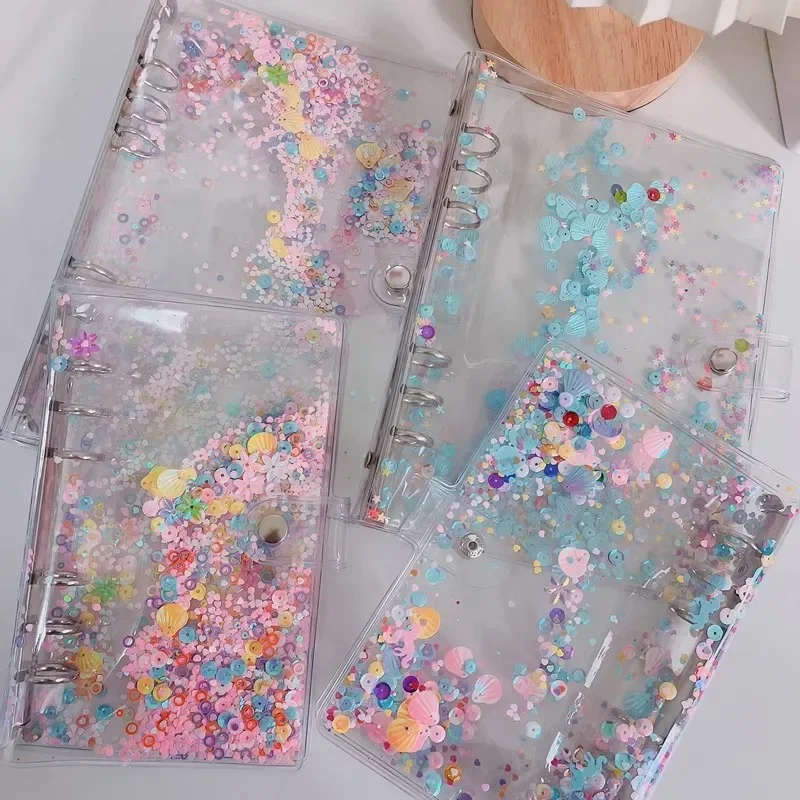 Cute Glitter Sequins Notebook Cover A5 A6 Transparent Loose Leaf Binder Books Planner Organizer Spiral Journal Kawaii Notebook