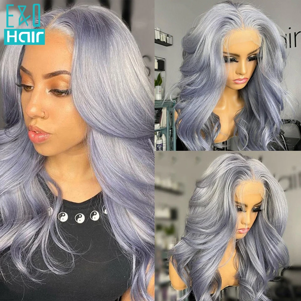 Silver Grey Colored Body Wave Wig Brazilian Lace Front Human Hair Wigs For Women Transparent 613 T Lace Part Wigs Pre Plucked