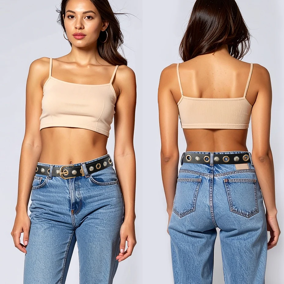 Maikun Punk Gold Nieten Legierung Dornschließe Gürtel Vielseitiges modisches Jeans-Accessoire für Frauen – Detail 2