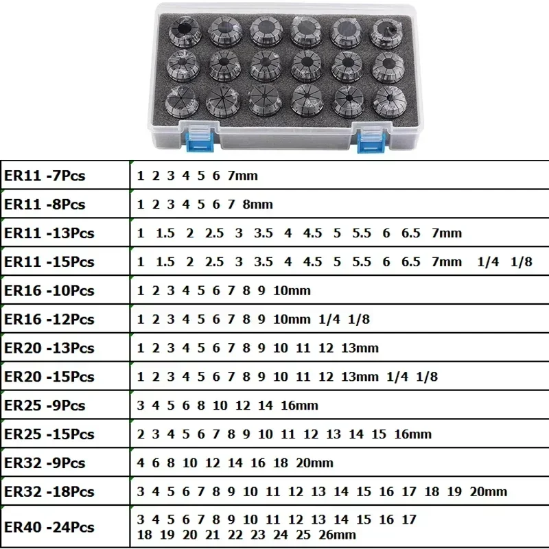 ER AAA Collet Set ER11 ER16 ER20 ER25 ER32 ER40 High Precision 0.008mm 0.015mm Tools Holder Clamping ER Spring Collect Chuck ER