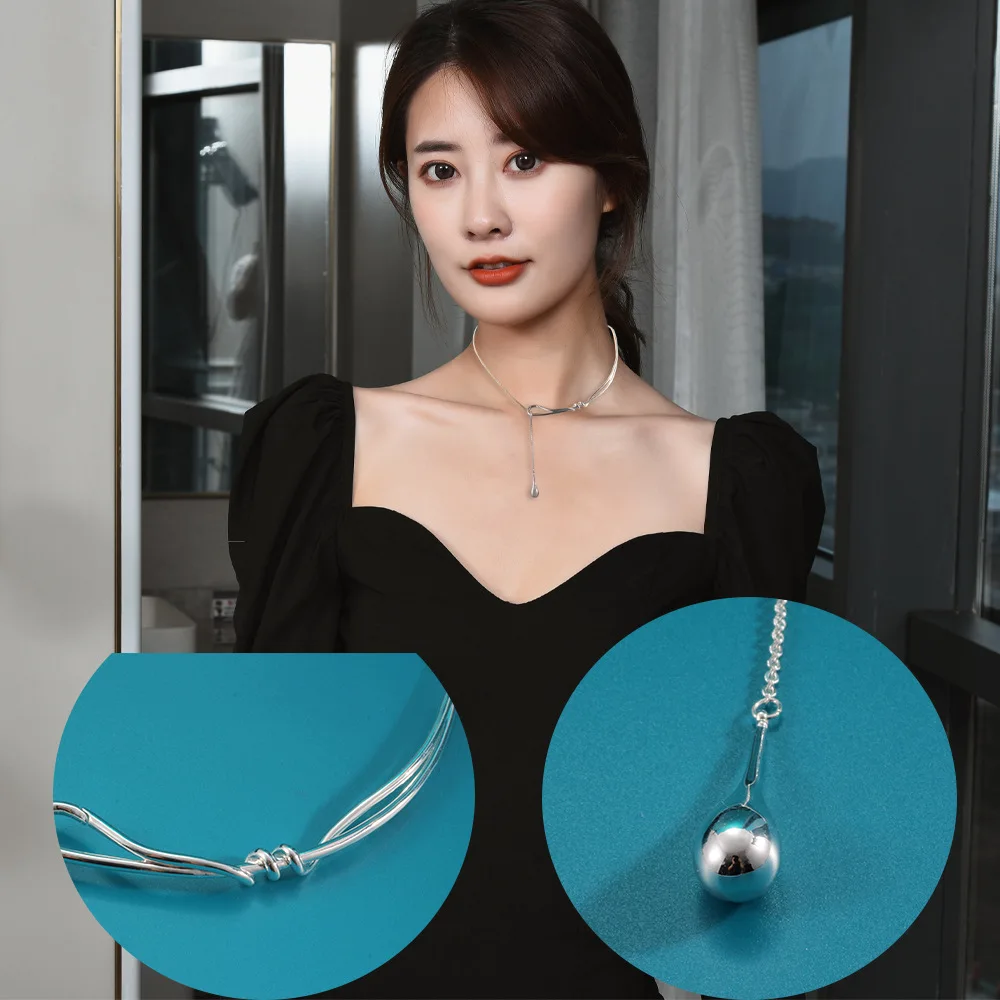 قلادة جديدة على شكل قطرة ماء معقودة، ياقة قابلة للسحب، سلسلة الترقوة، تصميم متخصص، قلادة عصرية ورائعة