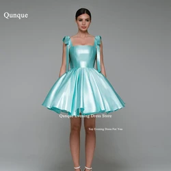 Qunque Short Satin Evening Dresses Spaghetti Straps With Bow Off Shoulder Customized Birthday Party Dresses Lace-up Robe De Bal