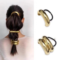 Irregular Golden Color Hair Bands Elastic Hair Scrunchies 2024 New Metal Double Rope Headbands Women Girls Hair Accessories