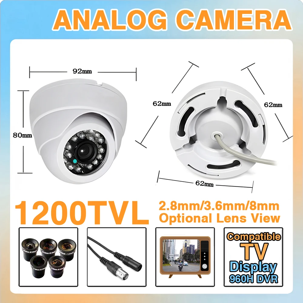 

Compatible TV Analog CCTV Camera 1200TVL HD CVBS Night Vision IR-CUT Mini Dome Indoor Security Solution Easy Installation Home