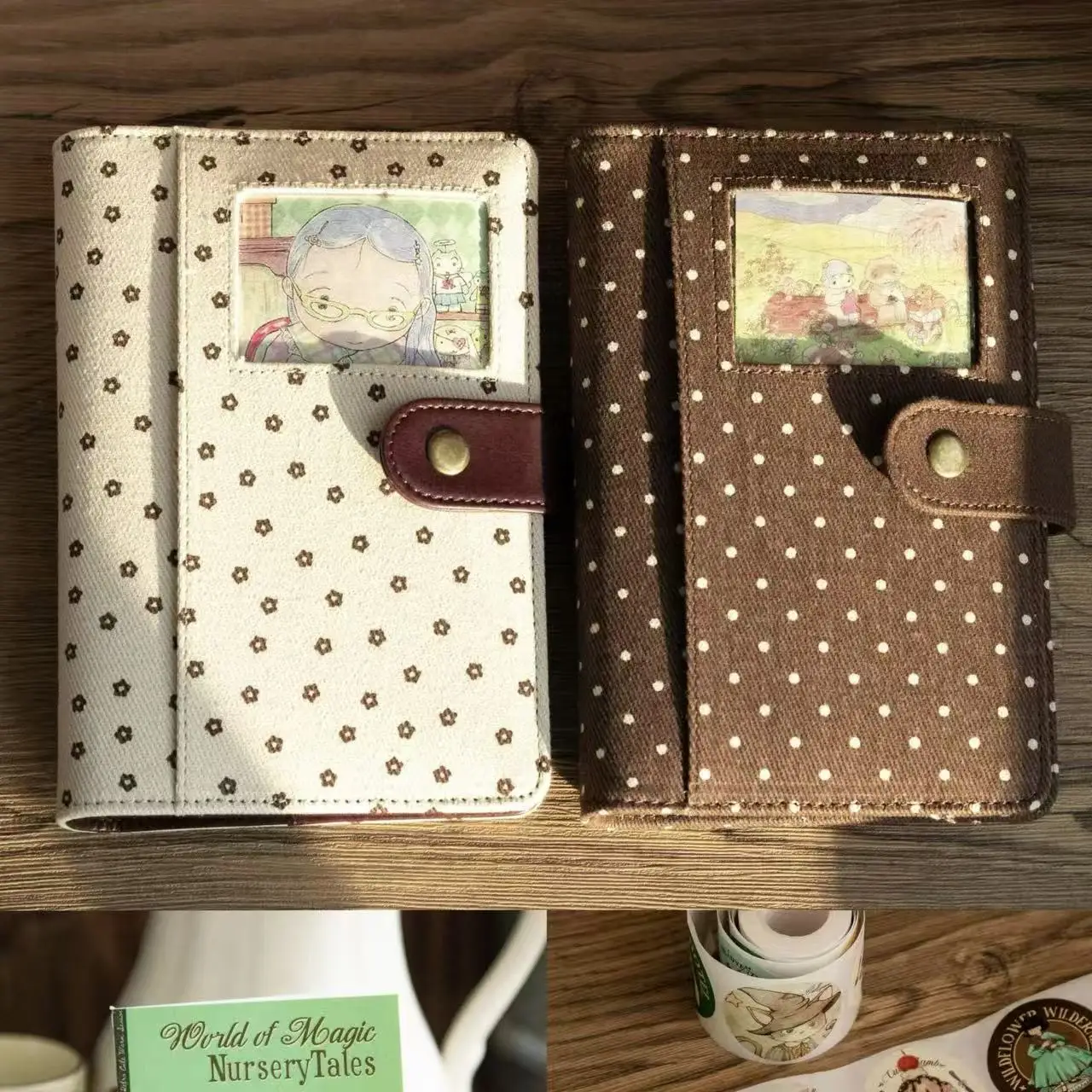 Cuaderno Coreano Retro y Lindo A6 de Pana con Ventana, Cuaderno Desmontable, Agenda Portátil, Diario, Regalo para Estudiantes