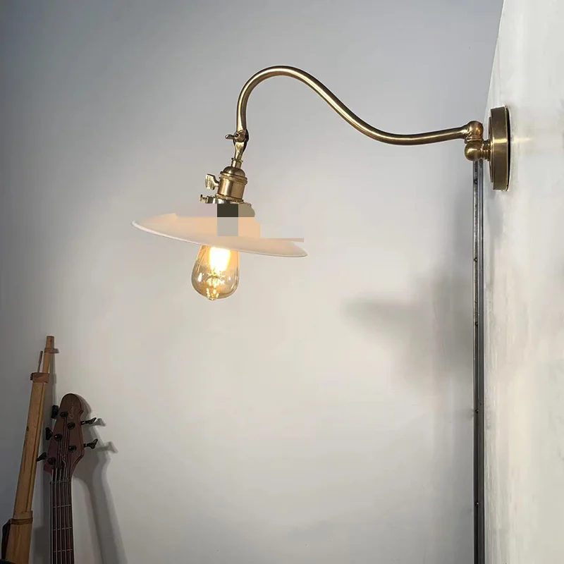 Wall lamp hat lampshade copper glass wall lamp corridor room retro lamp