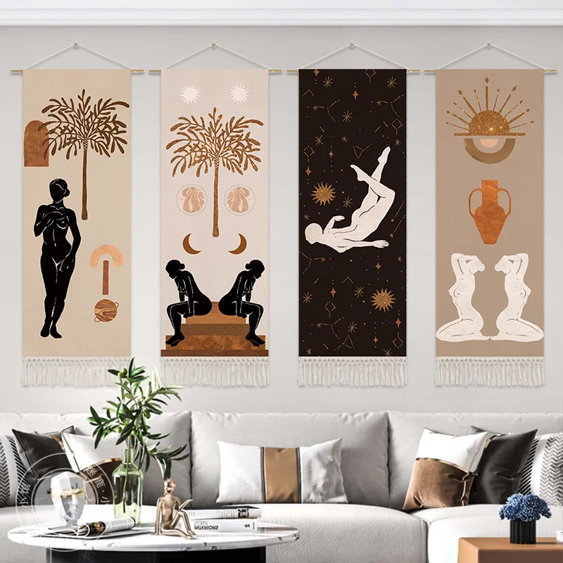 Boho Astrology Tapestry Wall Hanging - Mystical Celestial Wall Art, Yoga Studio and Bedroom Decor, Aesthetic Room Decoration