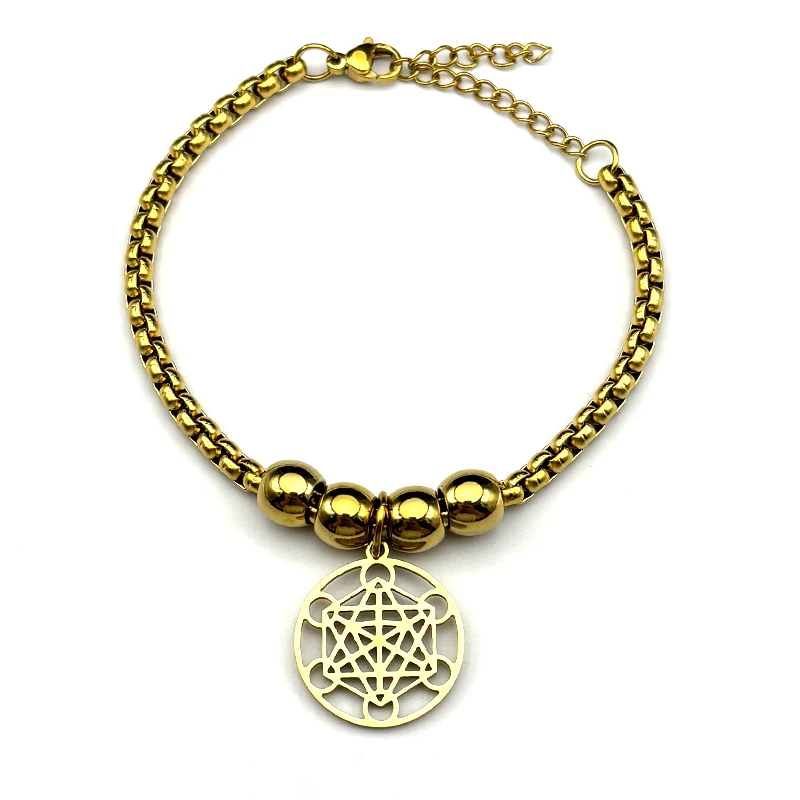 ヨガ ヒンドゥー教 仏教 7チャクラブレスレット 女性男性用 ステンレス製 神聖幾何学的エンジェルシール メタトロン ハンドチェーン ジュエリー