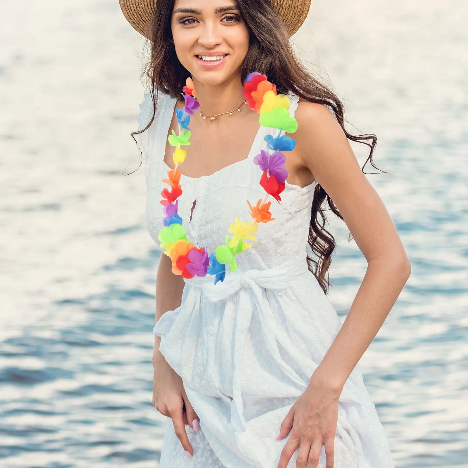 

10Pcs Sunflower Floral Wreath Neck Pendant for Wedding Beach Party Hawaii Garland Necklace Ornament Wreath Necklace