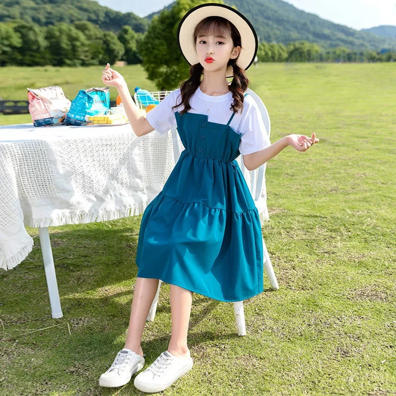 Costume Lolita d'été pour enfants, robe mi-longue décontractée pour filles, robe de princesse pour enfants, vêtements de fête pour adolescents, 12 ans, 13 ans, 15 ans