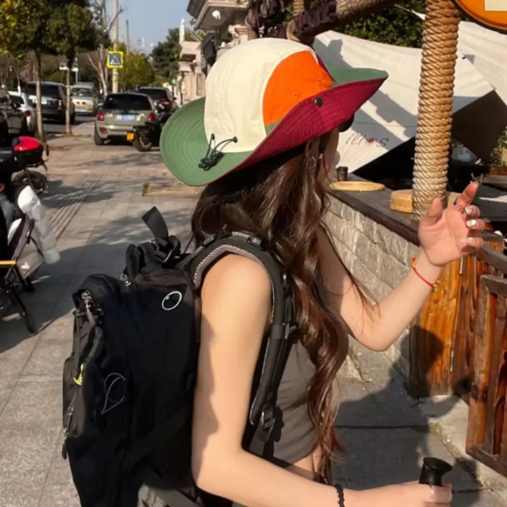 Topi Ember Warna Kontras Poliester Topi Pendakian Gunung yang Dapat Disesuaikan dan Cepat Kering dengan Perlindungan UV yang Dapat Dilipat