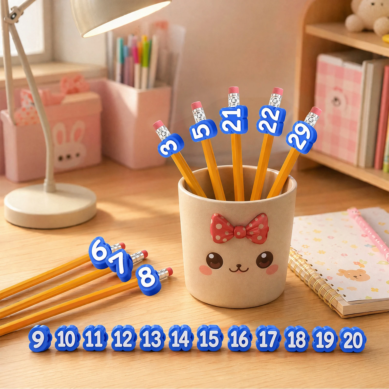 Pencil Caps Numbered 1-50 Colorful Reusable Labels Numbered Pencil Toppers Pencil Tracking Markers For Kids Students Teachers