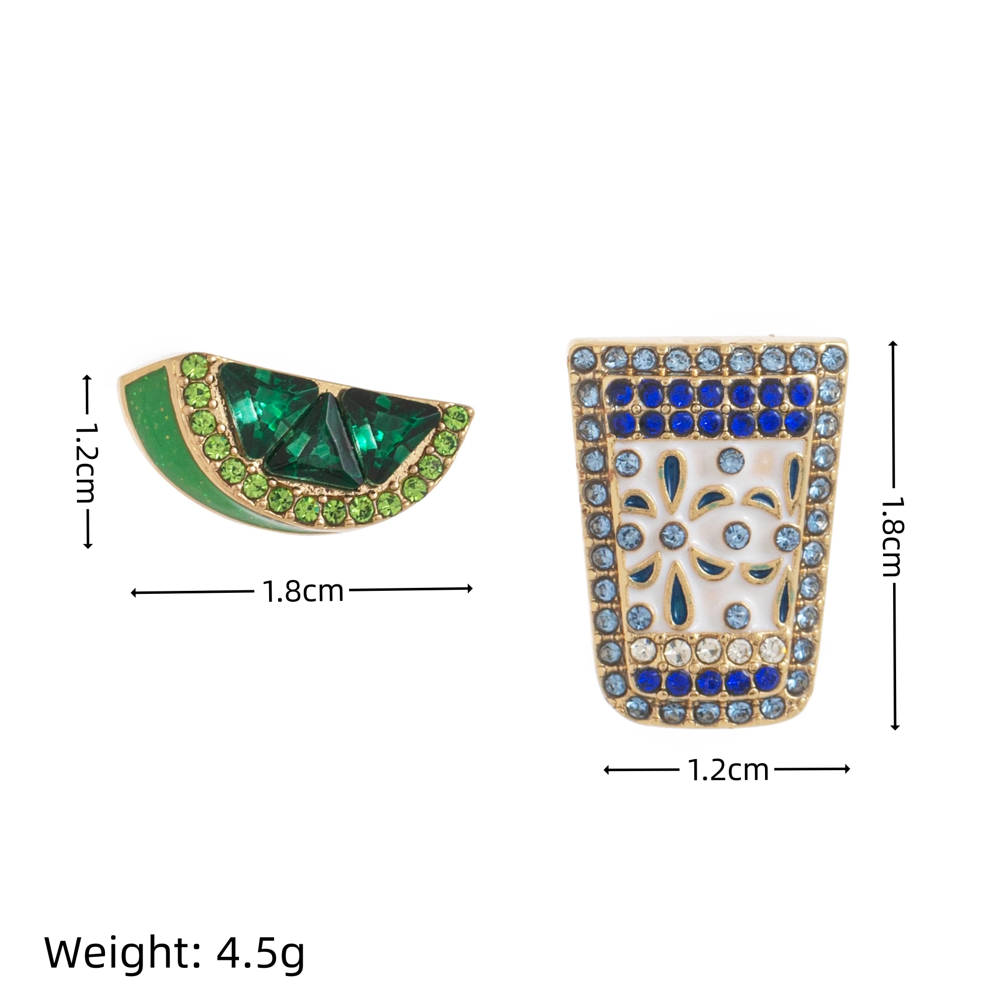 Ins غير المتماثلة الأقراط الماس الكامل الإبداعية الإفطار كوكتيل لطيف شخصية ترصيع للنساء