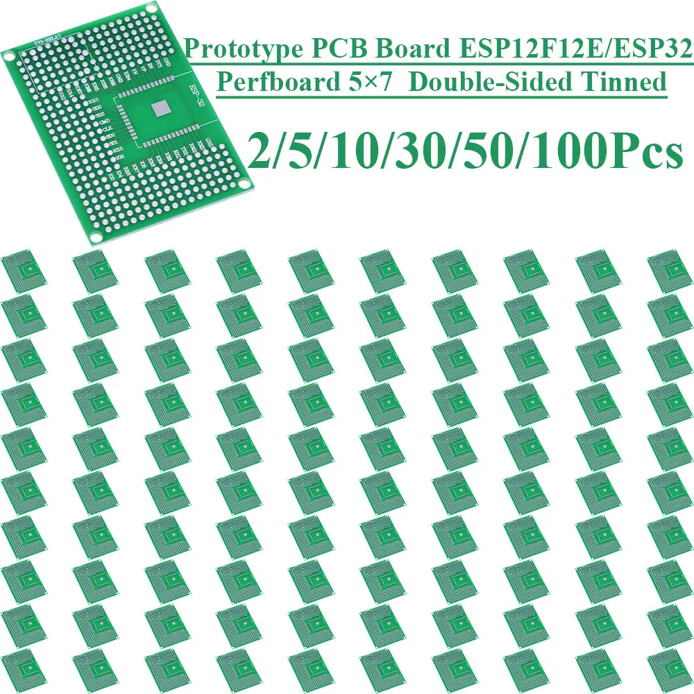 2~100Pcs 5X7 Double Sided Tin Plated Breadboard Prototype PCB Board Compatible With Wifi ESP8266 ESP12F ESP12E ESP32 Module