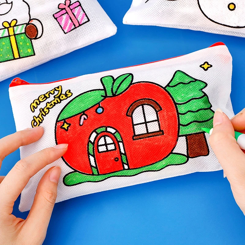 Regalo de Navidad, bonitos y creativos estuches de lápices con grafiti de Navidad, estuche de lápices de dibujos animados, bolsas de bolígrafos Kawaii de moda, papelería para estudiantes