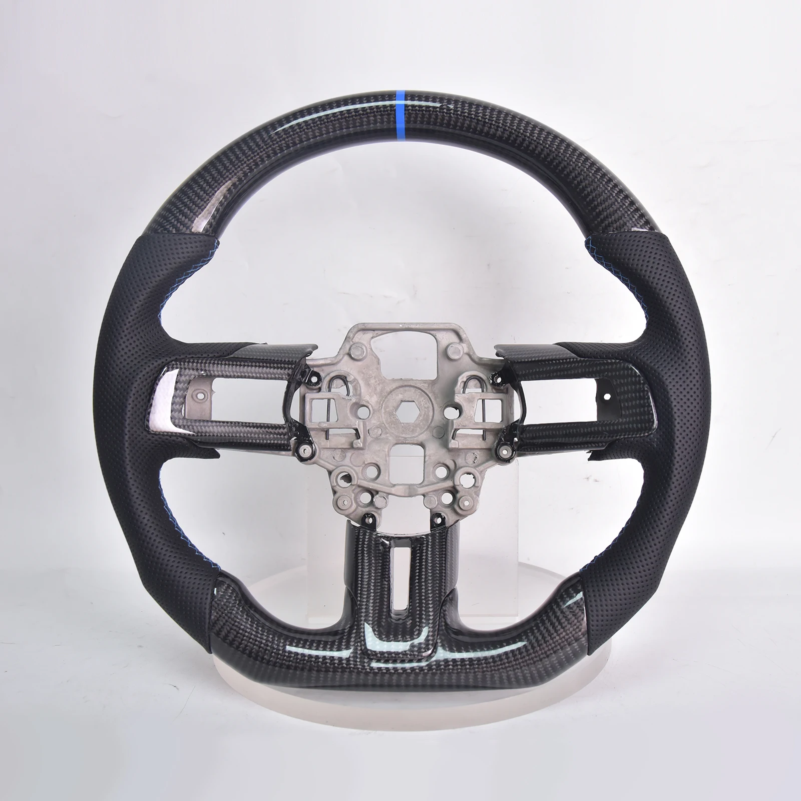 Carbon Fiber D-shape Steering Wheel for Ford Mustang GT/GT350/GT350R 2018-2021 Perforated Leather Grip with Trim