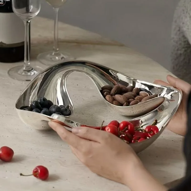 Nordic 304 Stainless Steel Divided Fruit Bowl Irregular Snack Nut Serving Tray Hotel Table Decor