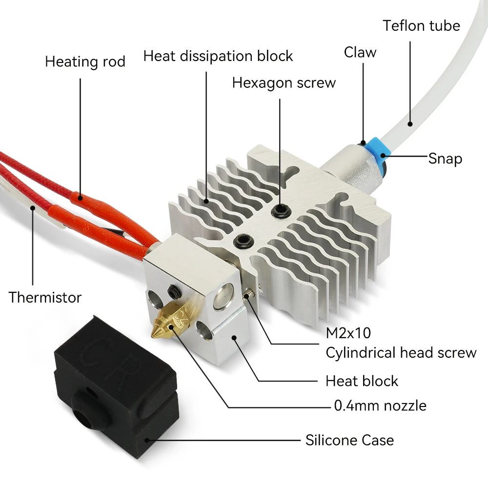 For Creality Ender 3 Neo Hotend Kit 24V 40W Heater Thermistor Extruder Head Brass Nozzle with PTFE Tubing for Ender 3 V2 Neo