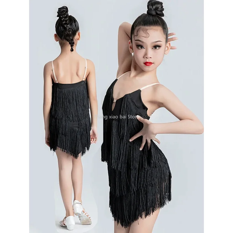 New Kids Latin Dance Dress Girls Dance Practice Outfit Latin Dance Dress Long Sleeve Competition Rumba Cha Cha Samba Dress Girls