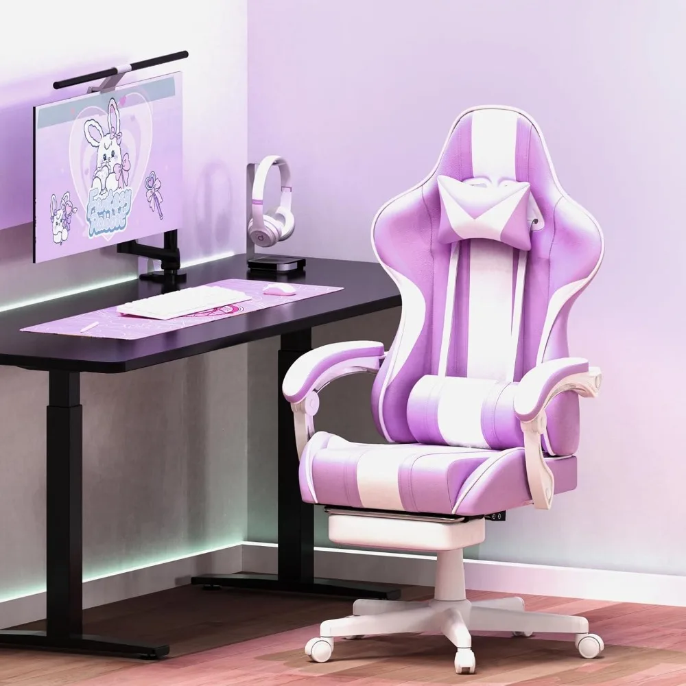 Gaming Chairs, Ergonomic Racing Style PC Game Computer Chair with Headrest Lumbar Support Adjustable Recliner PU Leather