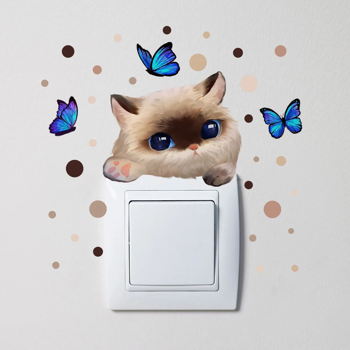 T56# Kitten Dot Butterfly Light Switch Phone Wall Stickers For DIY Home Decoration Cartoon Animals Decals Mural Art