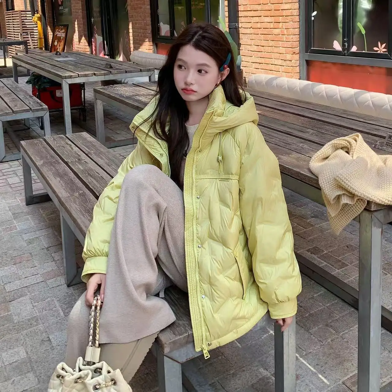 

Winter 2025 New Down Jacket with Added Fat Plus Size Medium to Long Solid Color Versatile Hooded Pressed Down Jacket For